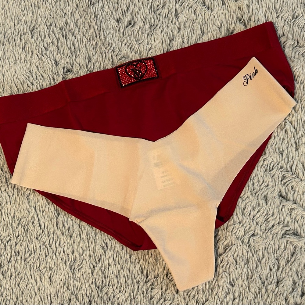 Victoria's Secret cotton heart shine logo patch hipster and thong panty bundle M